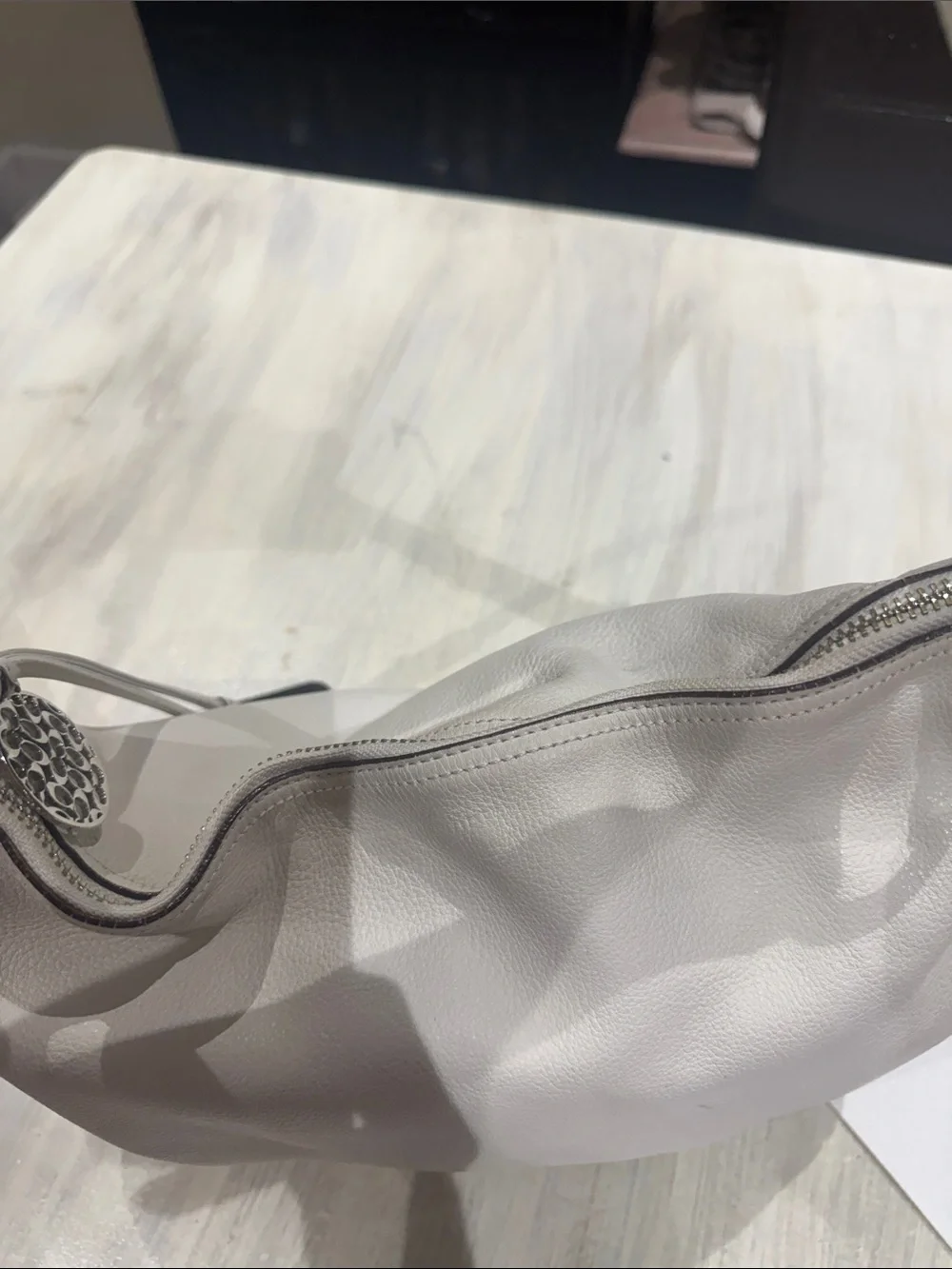 Coach Ali White Pebble Leather Hobo Shoulder Bag